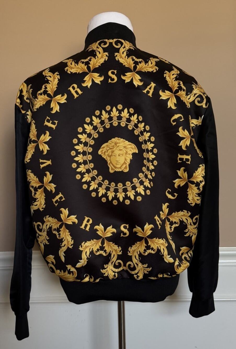 Versace Medusa Women's Blouson Shiny Nylon Jacket Black/Gold 48 Euro 1012573 NWT